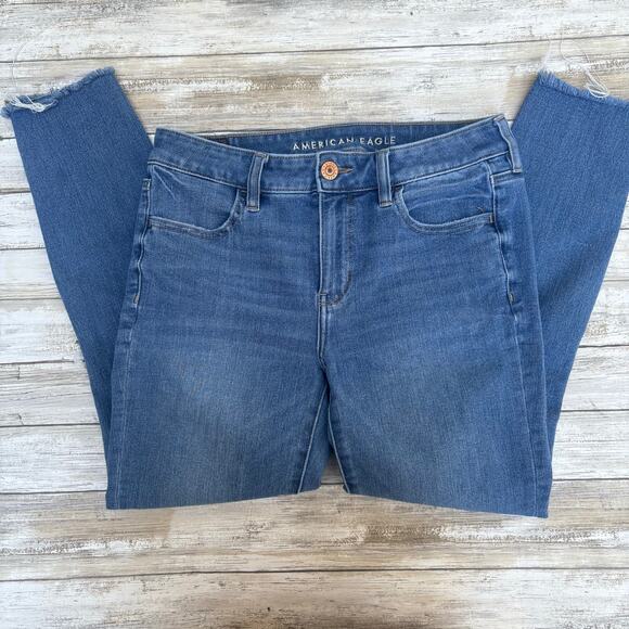 American Eagle Dream Jean 8 Blue Denim Jegging Distressed Ankle Stretch MidRise - Picture 3 of 10